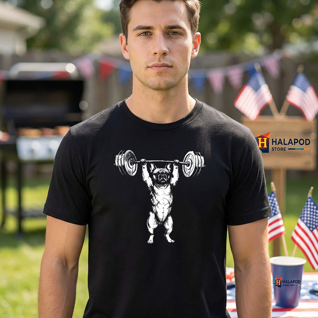 Weightlifting Frenchie Shirt French Bulldog Gym Fitness Humor Graphic Mens