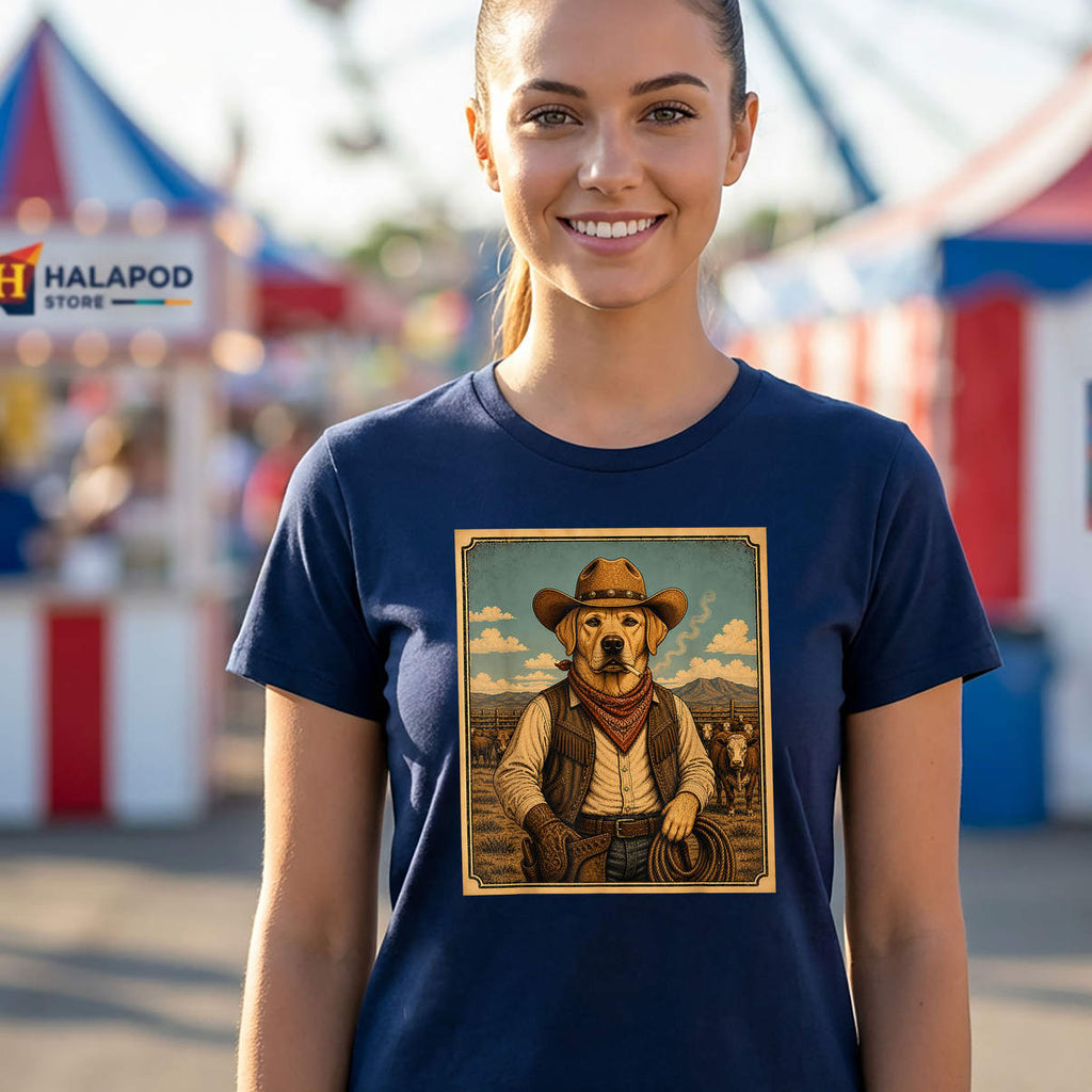 Western Cowboy Labrador Retriever Shirt Smoking Dog Graphic Novelty Mens