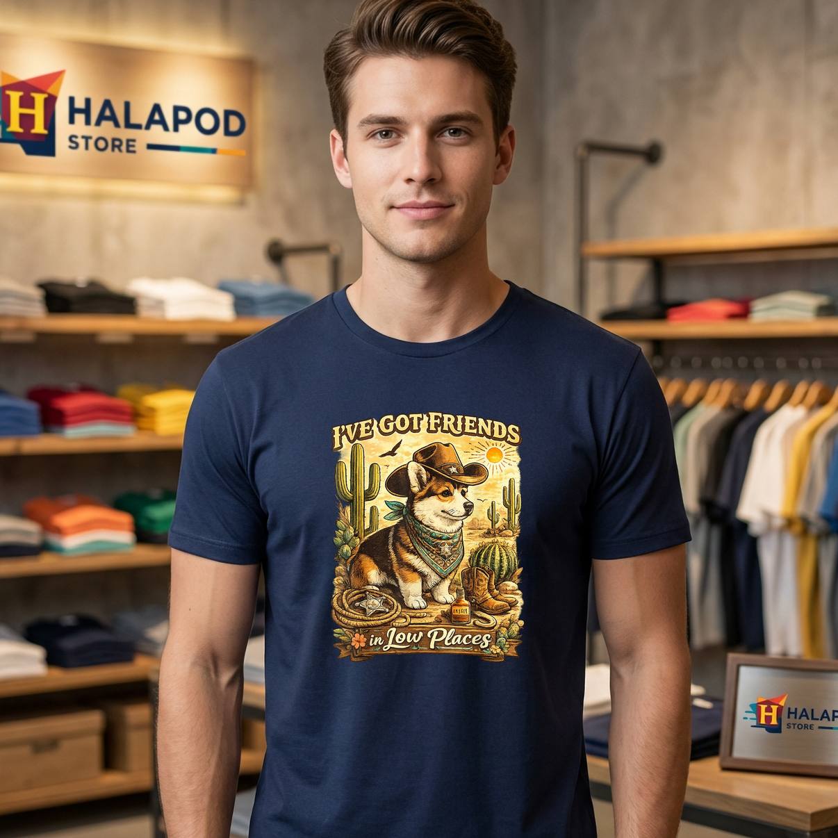 Western Dog Ive Got Friends TShirt In Low Places Funny Corgi Graphic Mens