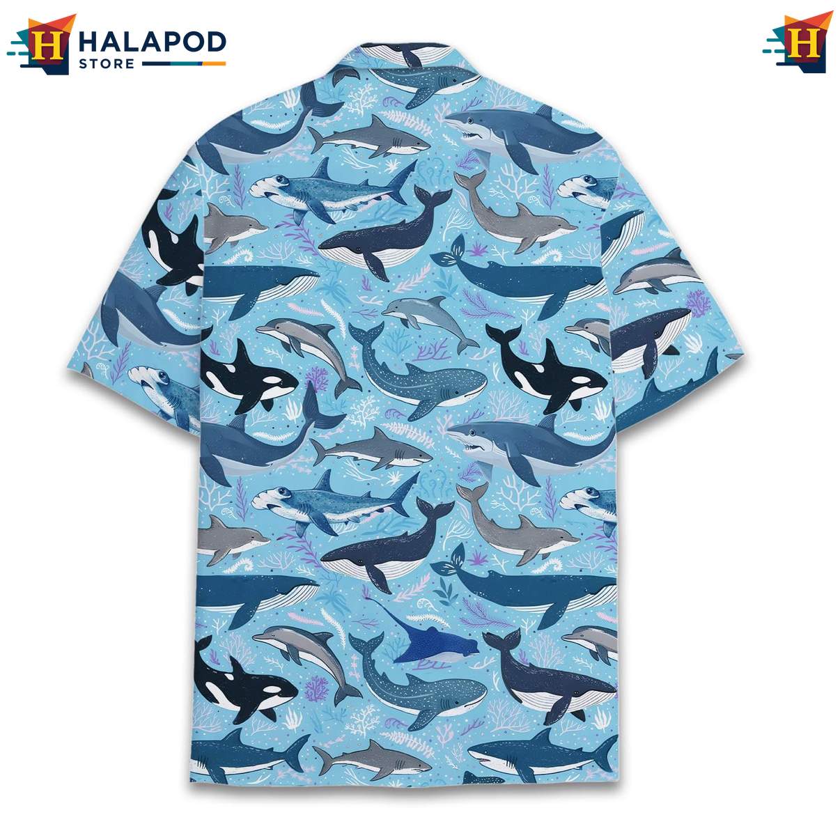 Whale Lover Aloha Shirt, Blue Ocean Design With Playful Whales For Summer Fun