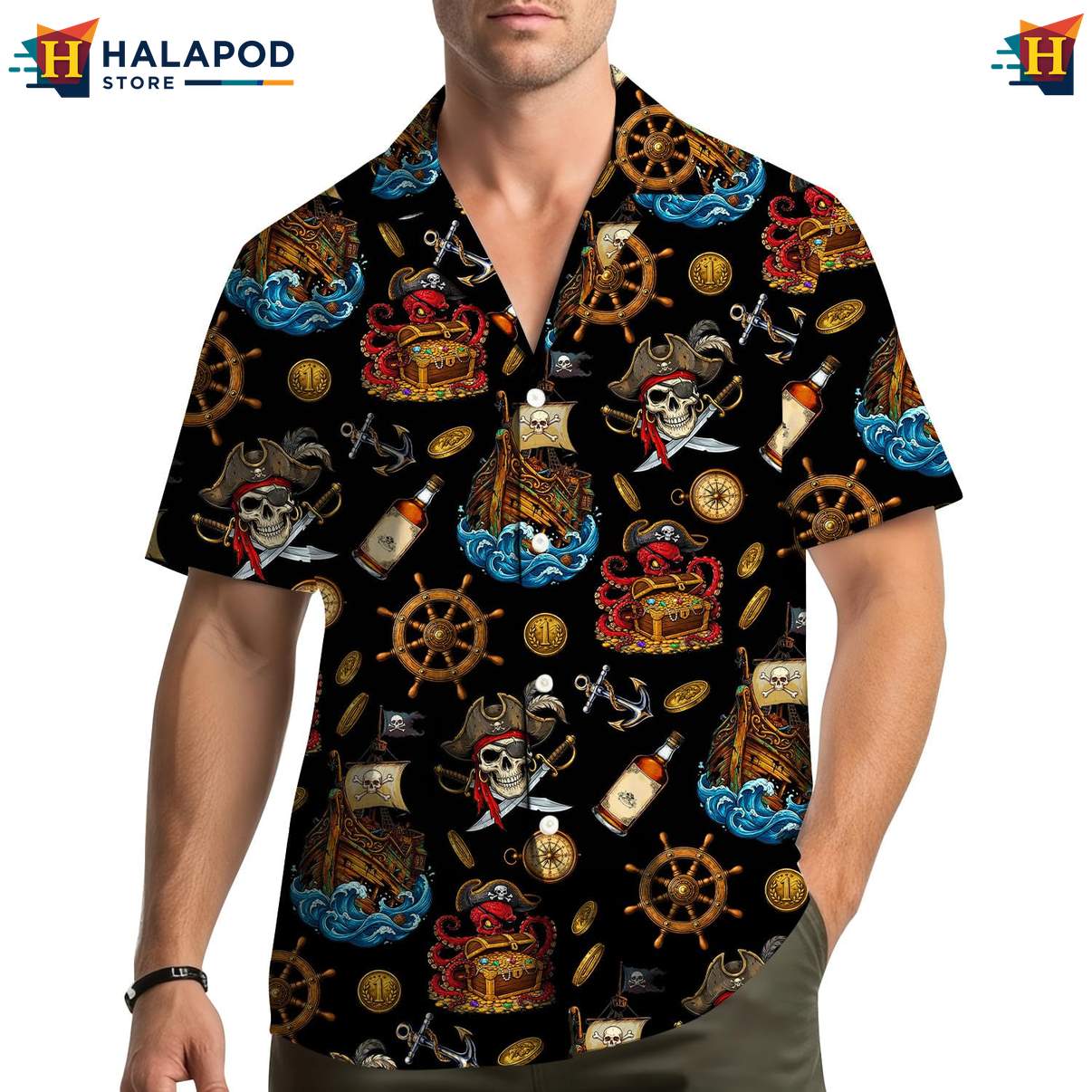 Whimsical Pirate Cat Hawaiian Shirt, Vibrant Summer Button Down For Beach Parties