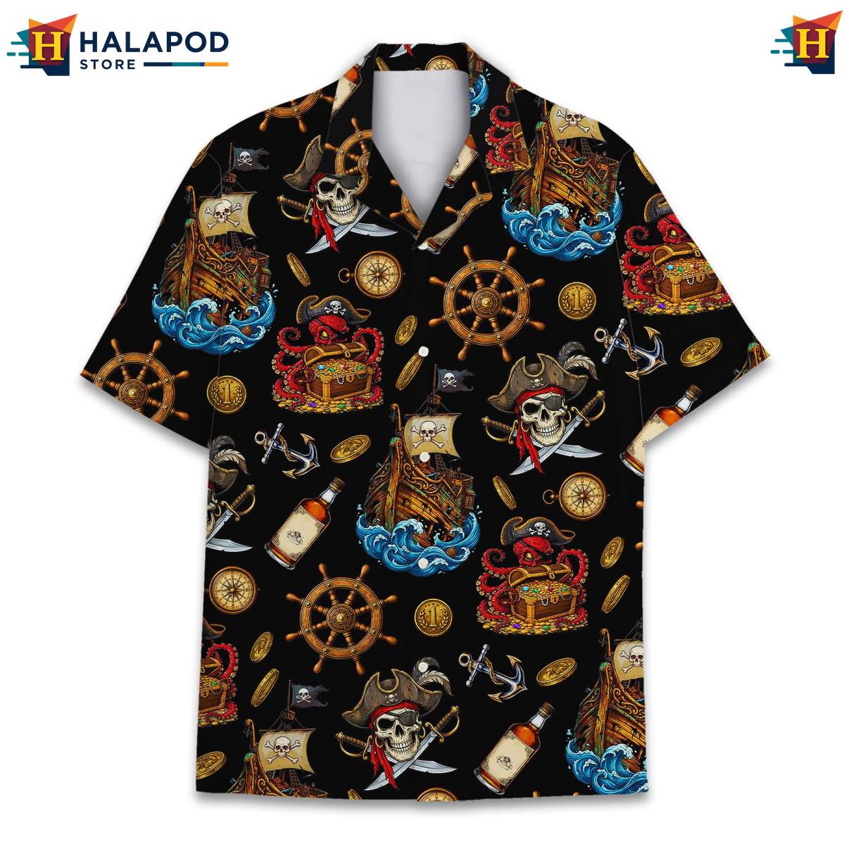 Whimsical Pirate Cat Tropical Shirt, Vibrant Summer Button Down For Beach Parties