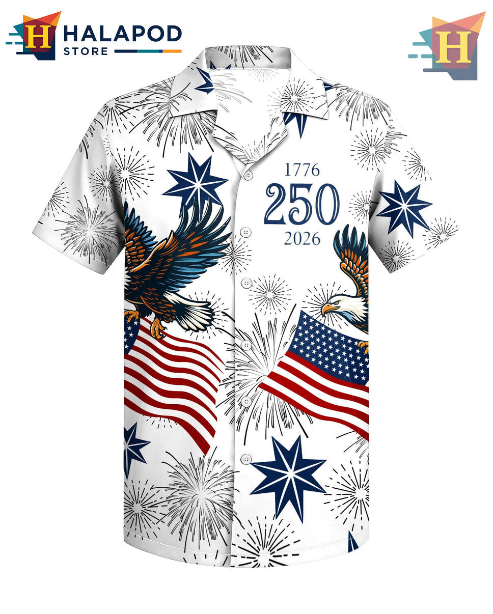 White 1776 America Flag 4th Of July Hawaiian Shirt 2026 Patriotic Fan Gear