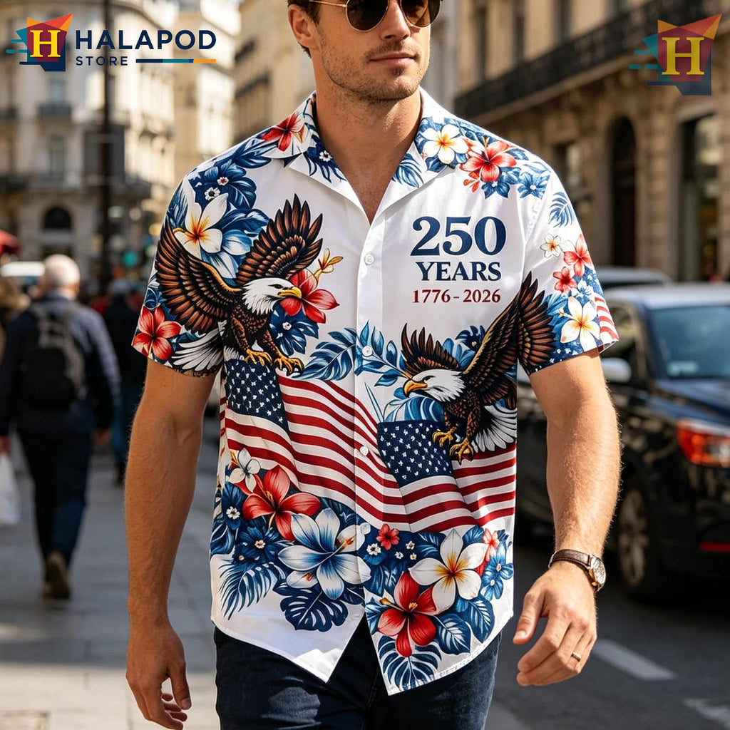 White America 250th Hawaiian Shirt 2026 Patriotic Fathers Independence Gear
