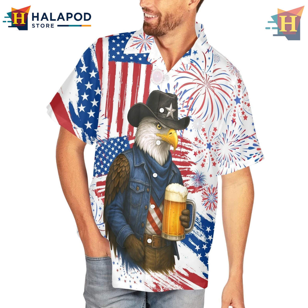 White Blue Eagle Beer Hawaiian Shirt Funny Tropical Summer Beach Party Apparel