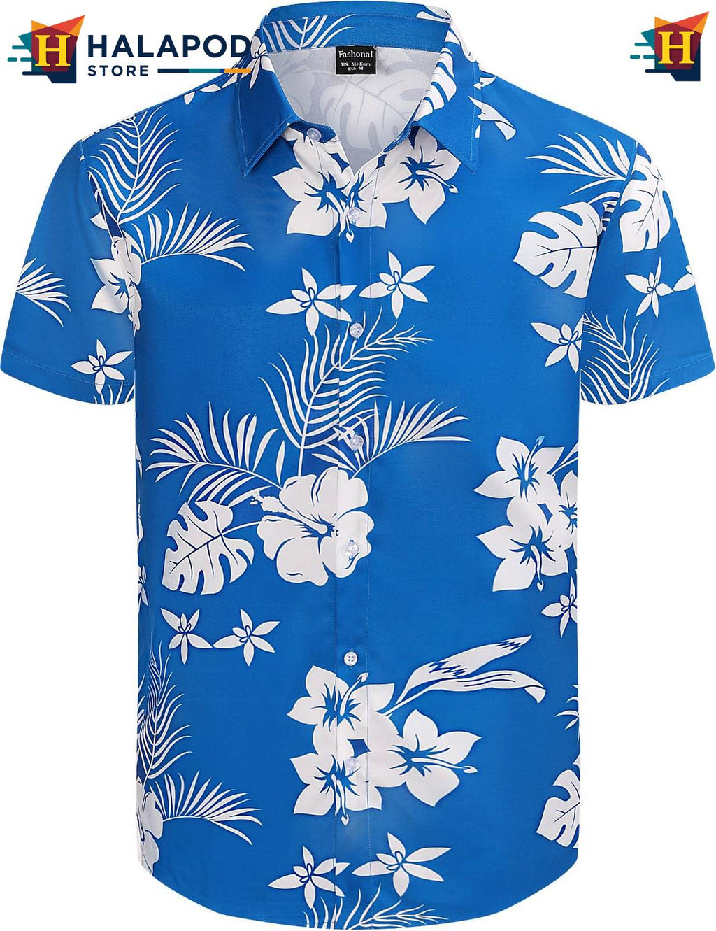 White Flower Blue Hawaiian Shirt Mens Tropical Beach Button Down Apparel