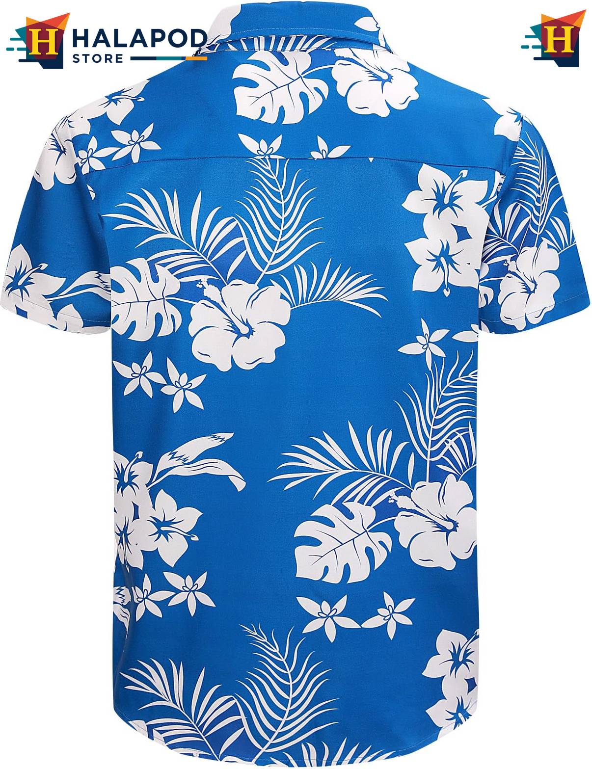 White Flower Blue Aloha Shirt Mens Tropical Beach Button Down Apparel