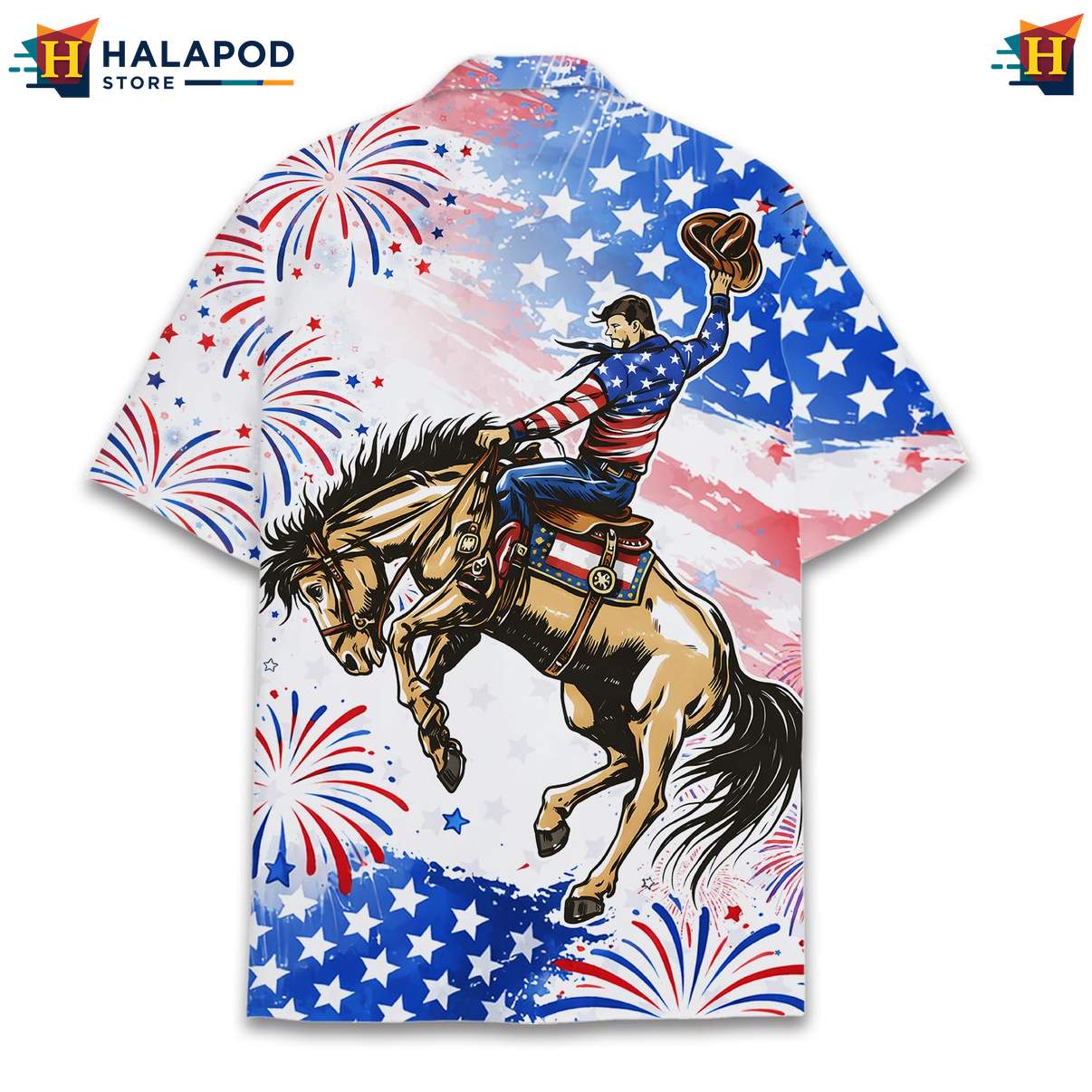 White Horse Racing Patriotic TShirt USA Flag Hawaiian 4th Of July Clothing
