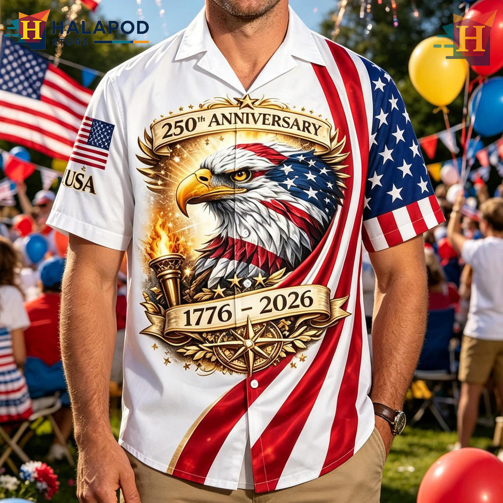 White Independence 250th Hawaiian Shirt 2026 Patriotic Fathers Day Fan Gear