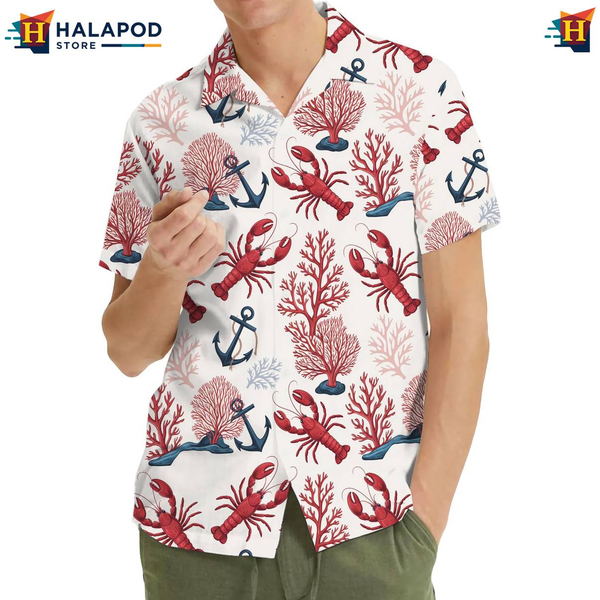 White Lobster Funny Short-sleeve button-up shirt Alien UFO Short Sleeve Button Down Mens