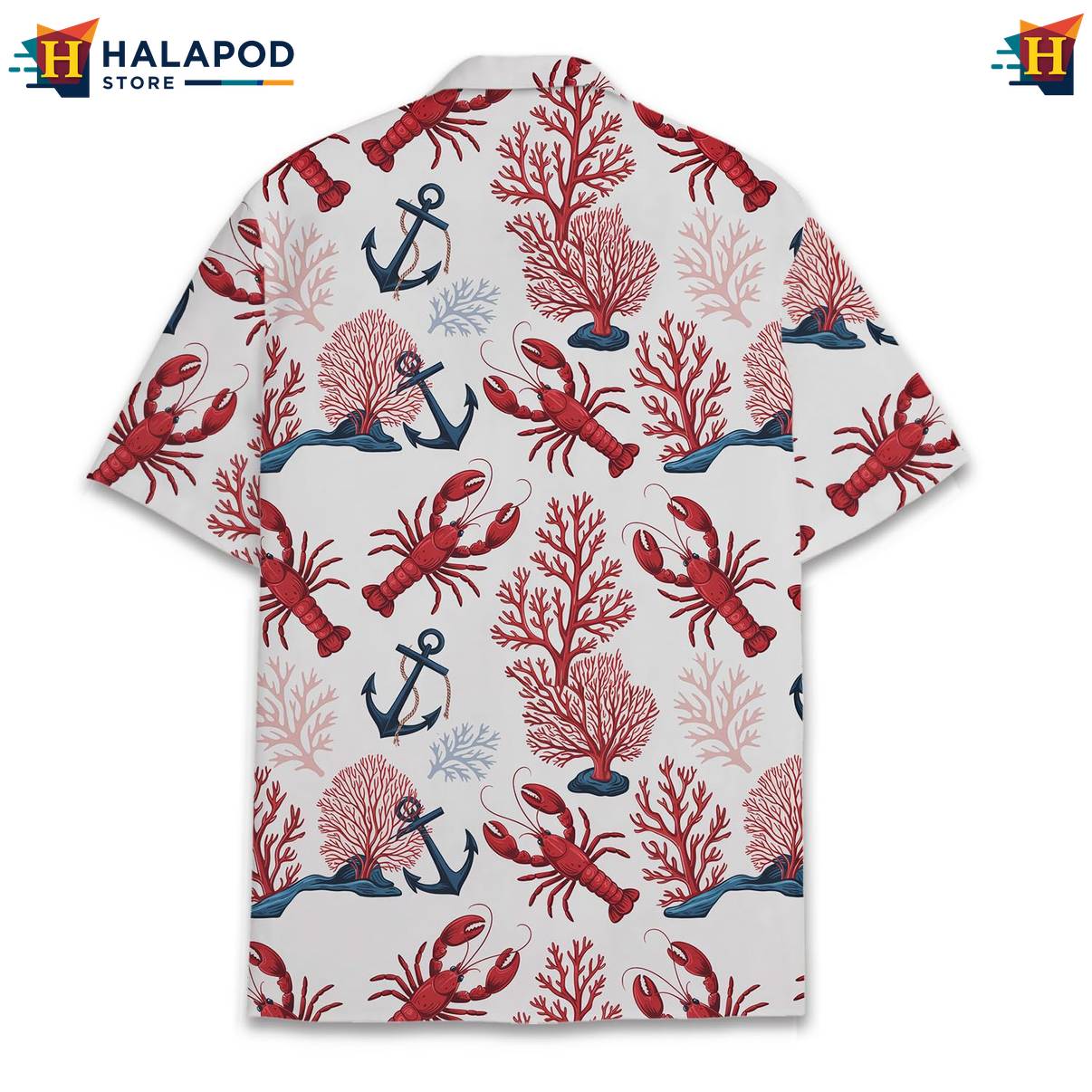 White Lobster Funny Tropical Shirt Alien UFO Short Sleeve Button Down Mens