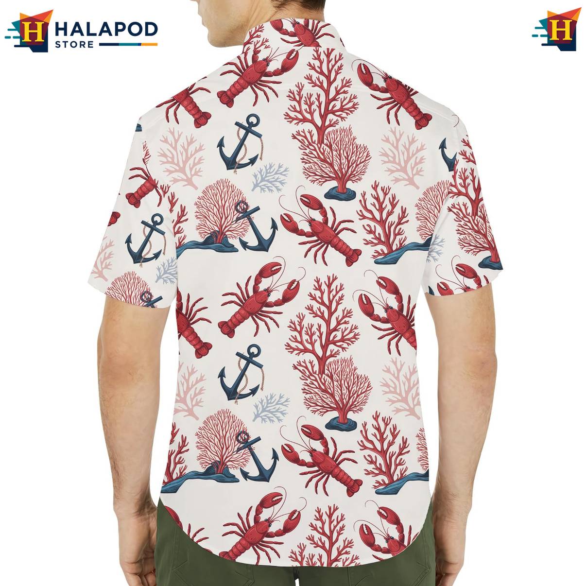 White Lobster Funny Short-sleeve button-up shirt Alien UFO Short Sleeve Button Down Mens