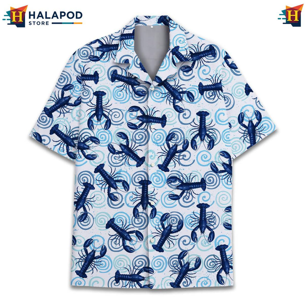 White Lobster Retro Hawaiian Shirt Funny Alien UFO Short Sleeve Button Down