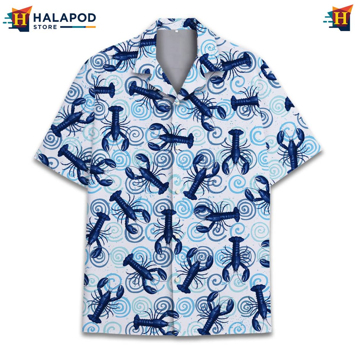 White Lobster Retro Hawaiian Shirt Funny Alien UFO Short Sleeve Button Down