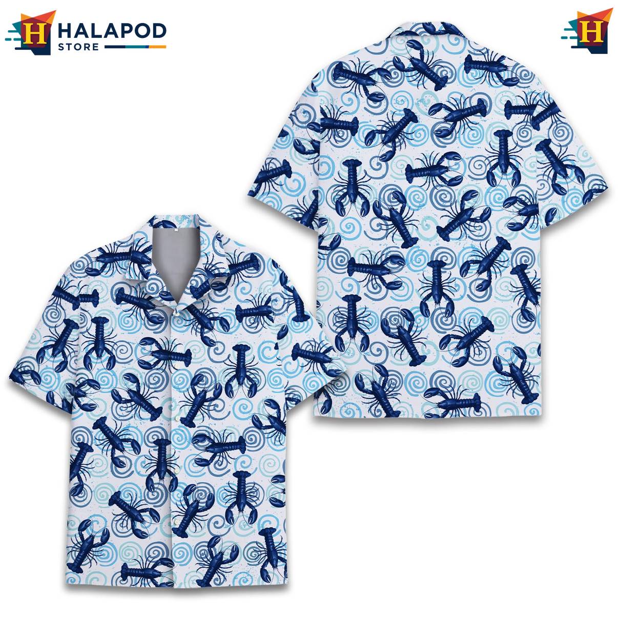 White Lobster Retro Short-sleeve button-up shirt Funny Alien UFO Short Sleeve Button Down