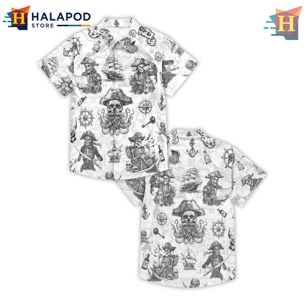 White Pirate King Hawaiian Shirt Funny Summer Beach Vacation Casual Mens Apparel