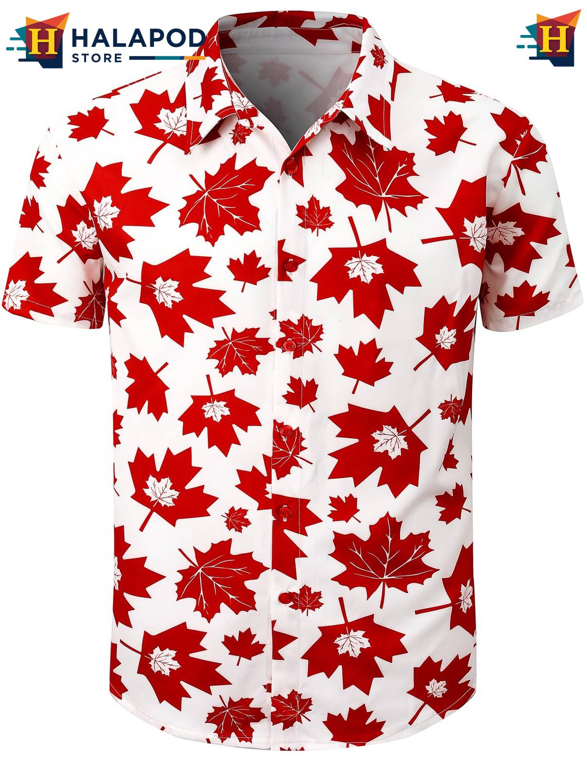 White Red Maple Hawaiian Shirt Mens Tropical Beach Button Down Short Sleeve