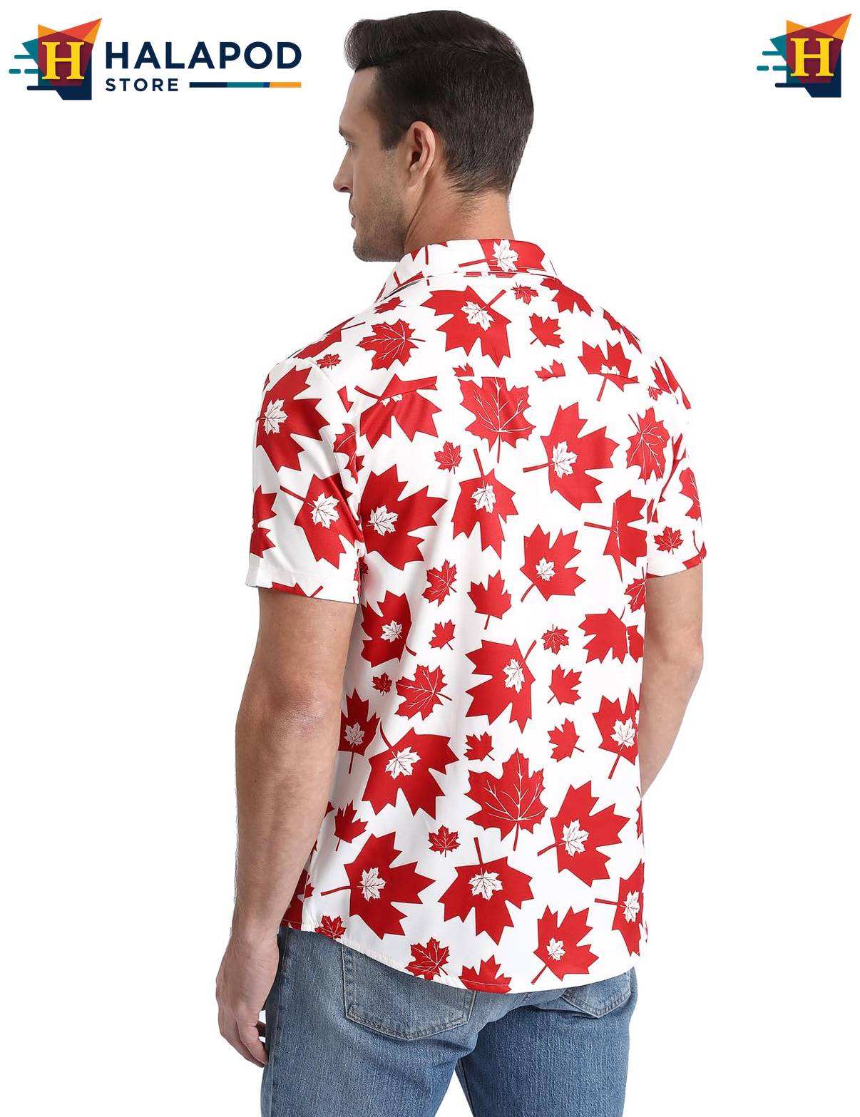 White Red Maple Aloha Shirt Mens Tropical Beach Button Down Short Sleeve
