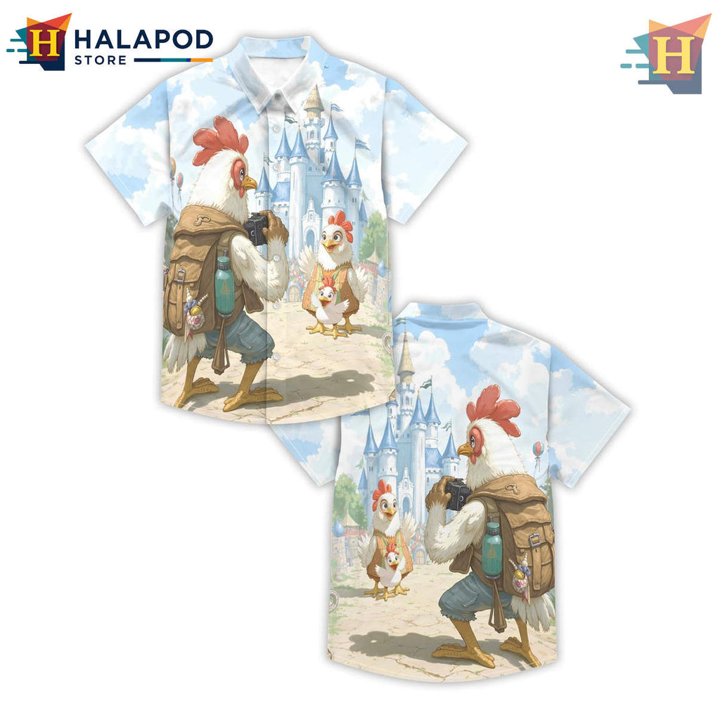 White Rooster Hawaiian Shirt Summer Beach Tropical Vacation Casual Mens Apparel