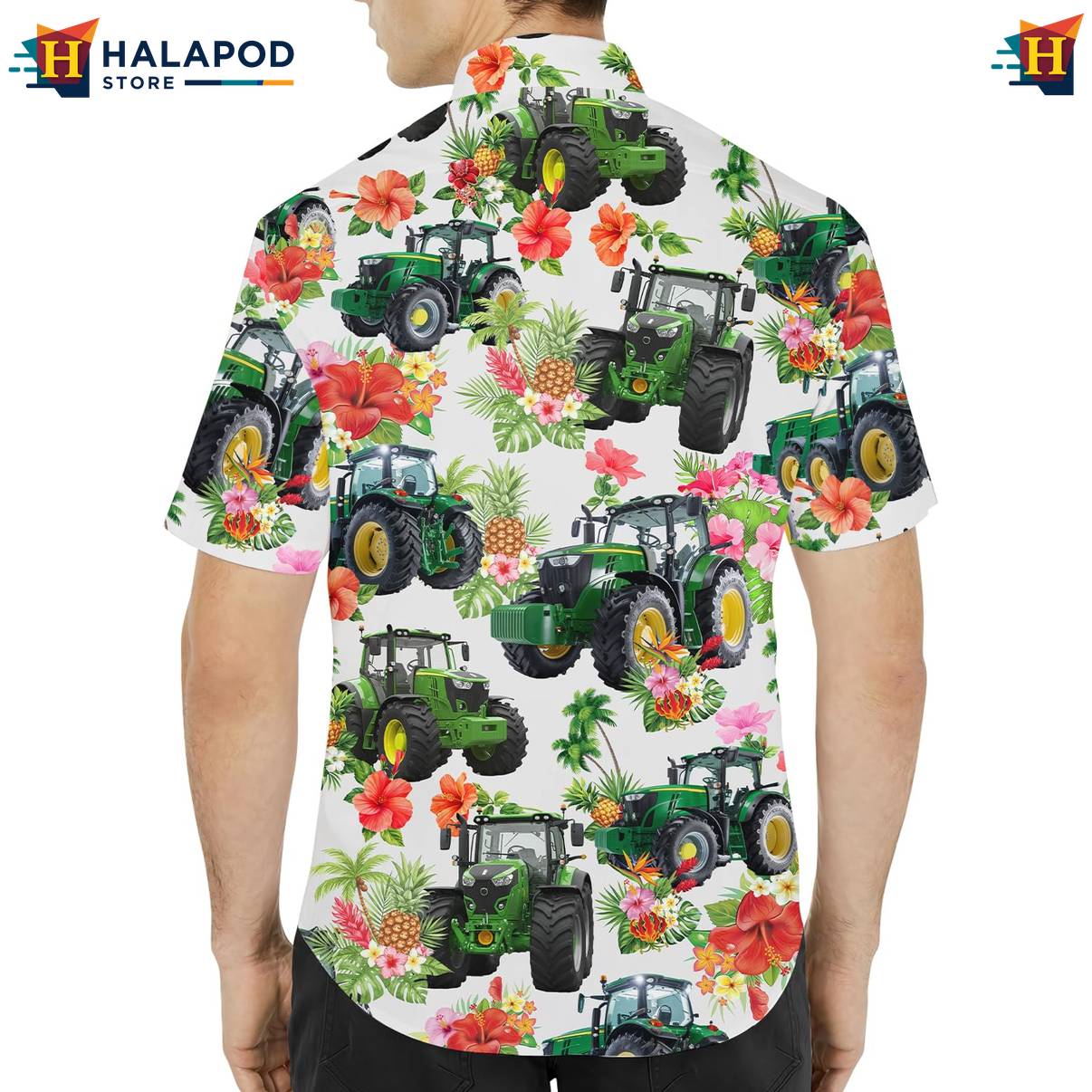 White Tractor Funny Short-sleeve button-up shirt Alien UFO Short Sleeve Button Down Mens