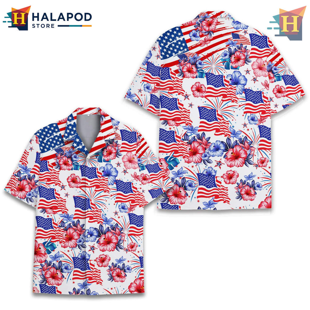 White US Flag Bigfoot Hawaiian Shirt Tropical Sasquatch Summer Casual Fan Gear