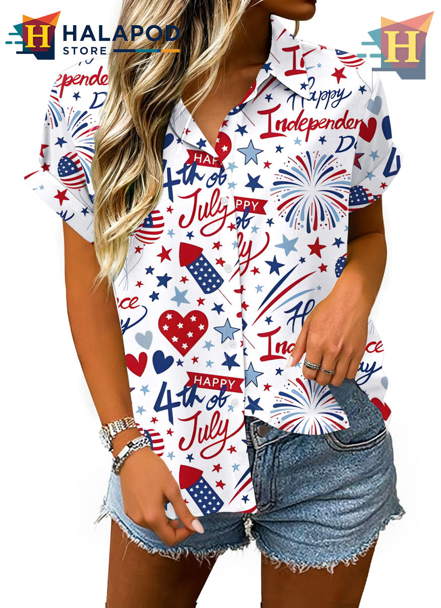 White USA 250th Anniversary Hawaiian Shirt 2026 Patriotic Independence Apparel
