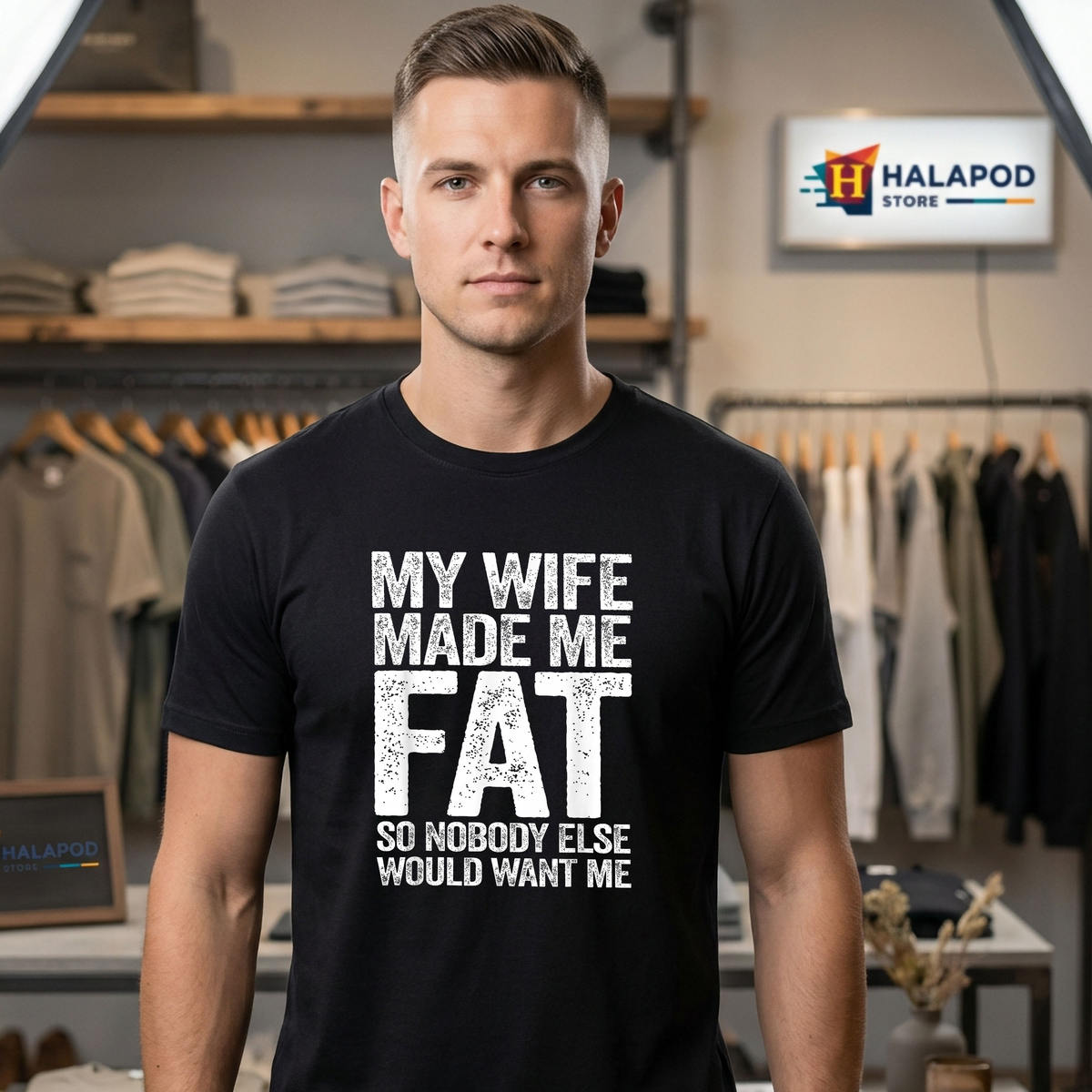Wife Made Fat Fathers Day Shirt 2026 Humor Funny Saying Husband Men Apparel