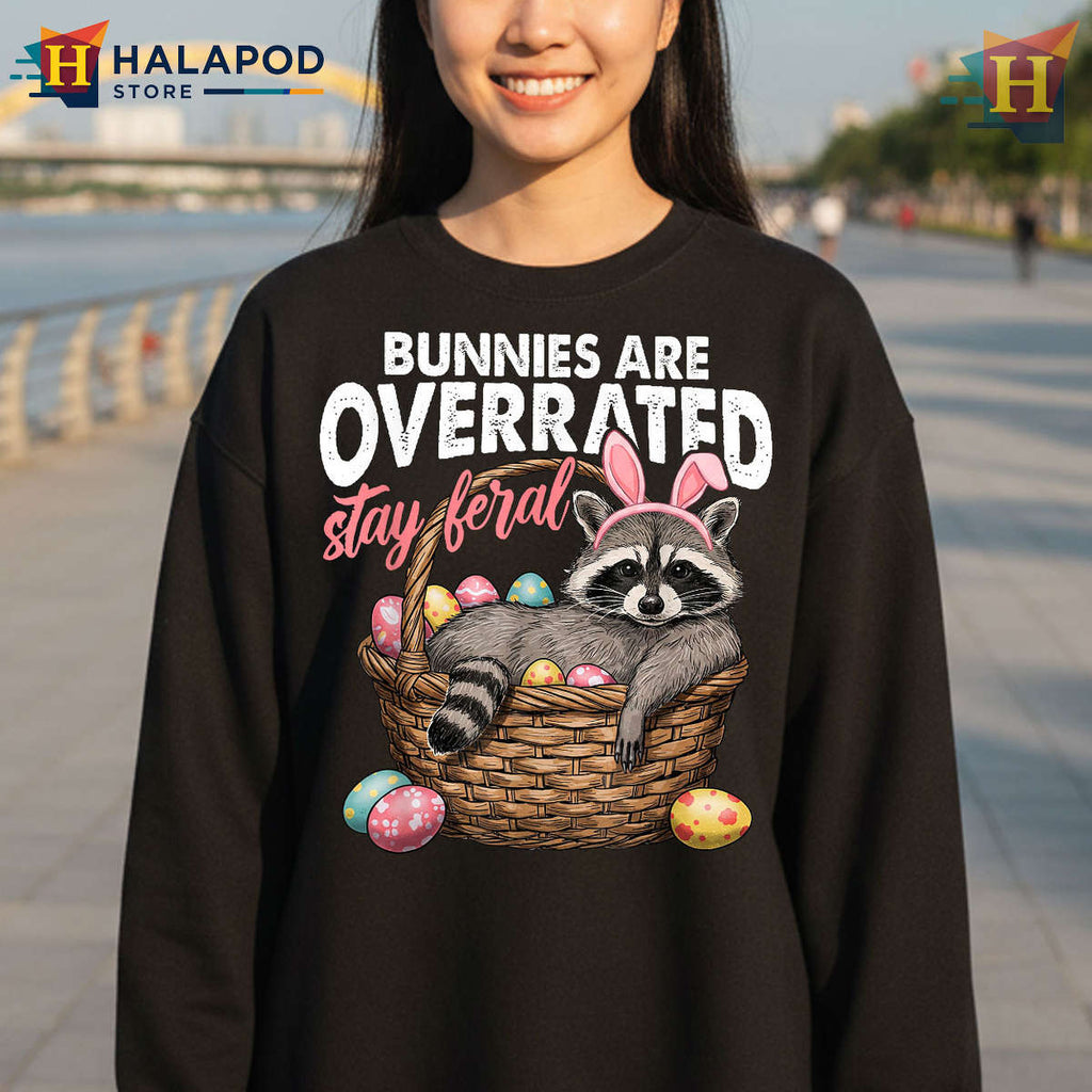 Wild Humor Graphic Stay Feral Raccoon Shirt Retro Easter Vibes