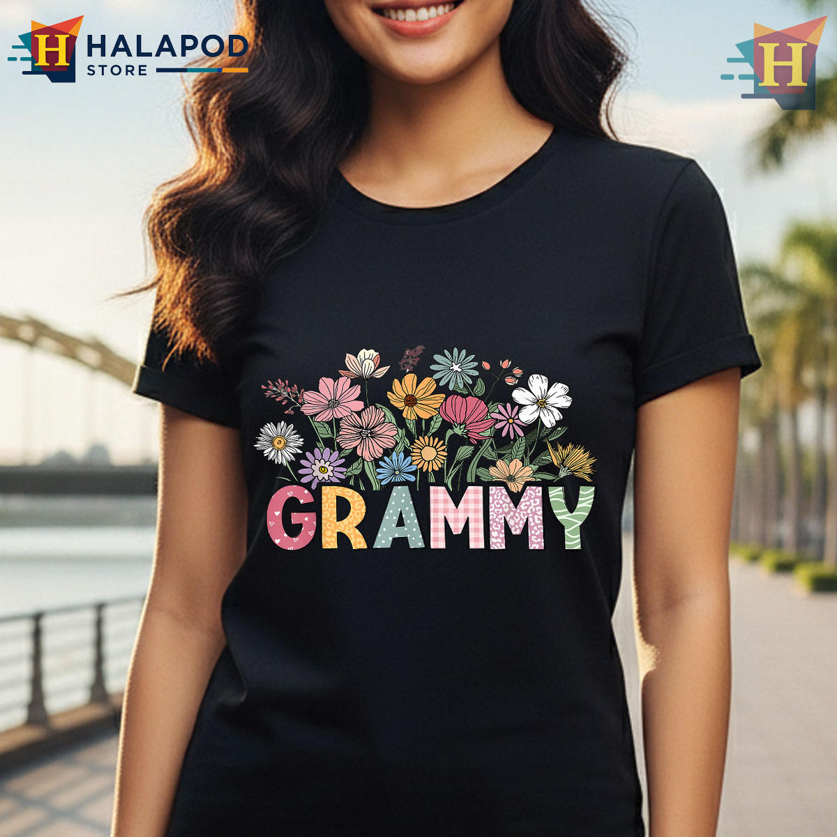 Wildflower Grammy Floral Gift Mothers Day Shirt For Grandma