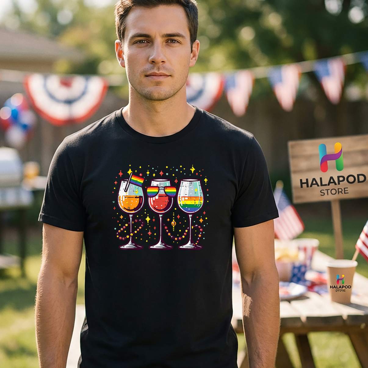 Wine Glasses LGBTQ Ally Shirt Gay Pride Month Rainbow Funny Graphic For Womens