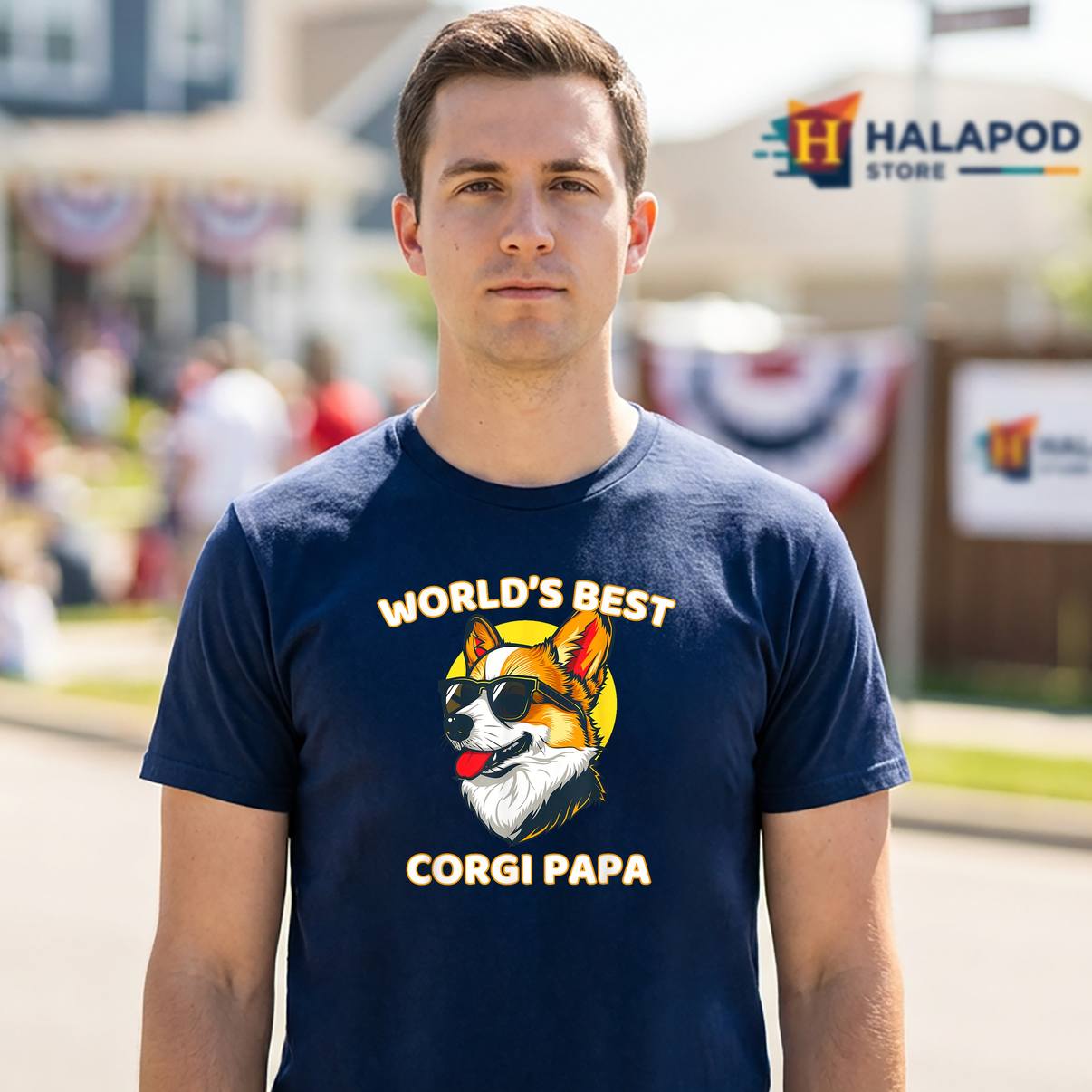Worlds Best Corgi Papa Father Tee Shirt Funny Dog Lover Graphic Apparel Mens