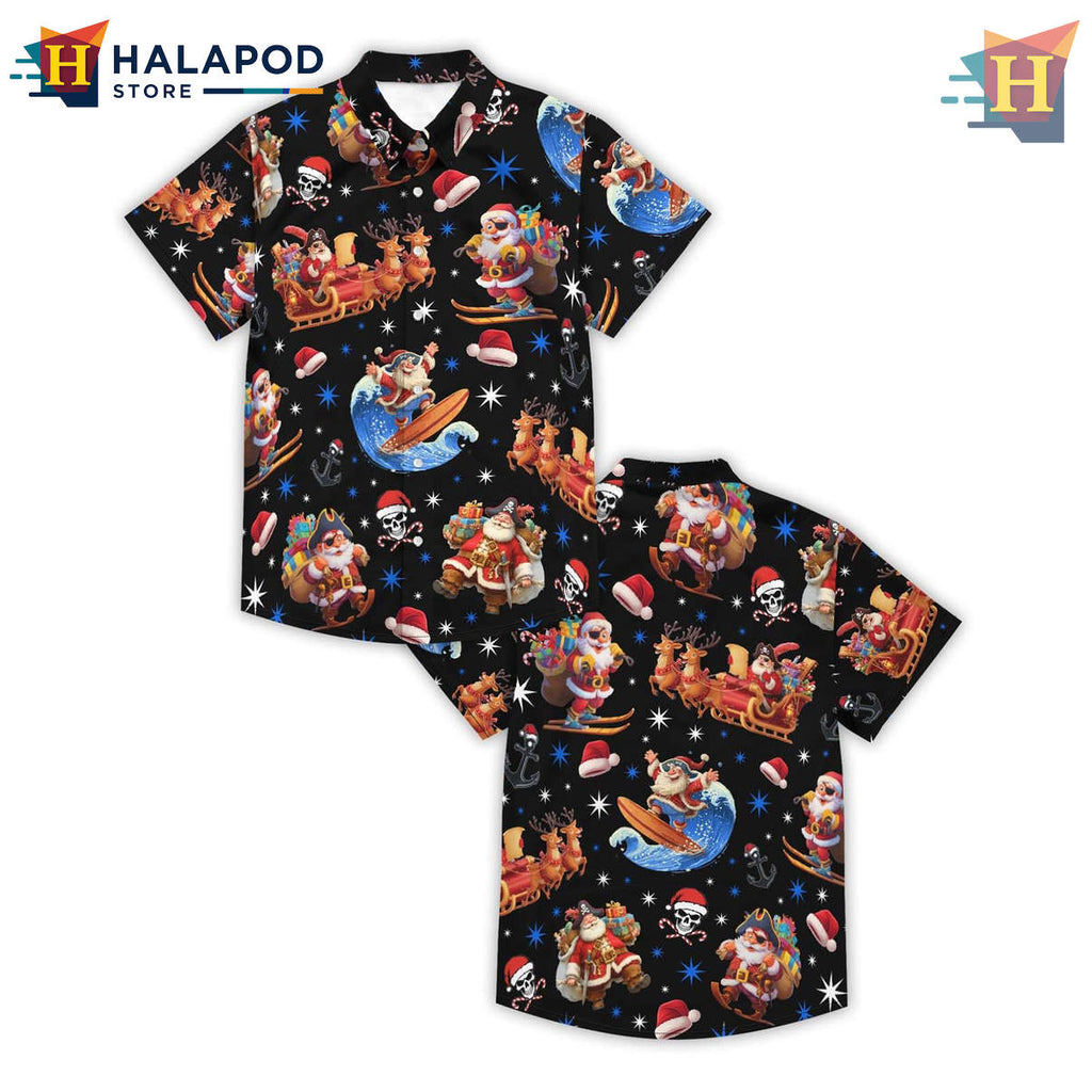Xmas Black Pirate King Hawaiian Shirt Funny Summer Beach Vacation Casual Apparel