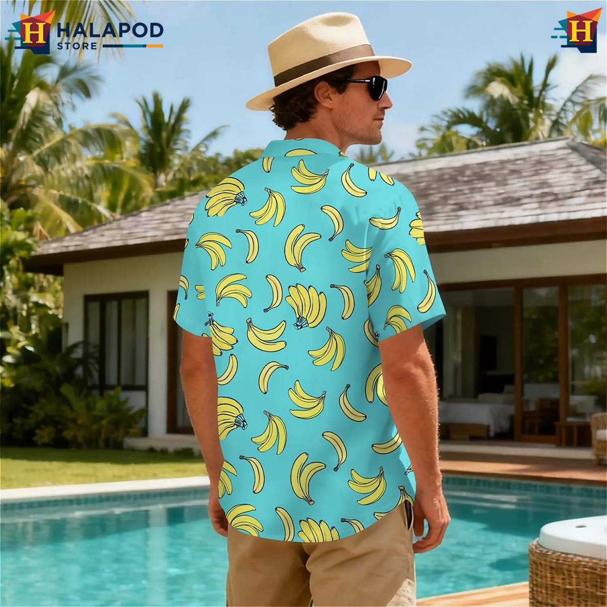Yellow Banana Print Tropical Shirt Tropical Short Sleeve Button Down Top