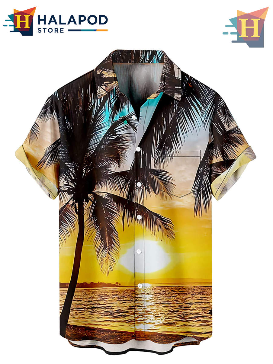 Yellow Sun Tropical Hawaiian Shirt 2026 Holiday Casual Beach Men Fan Apparel