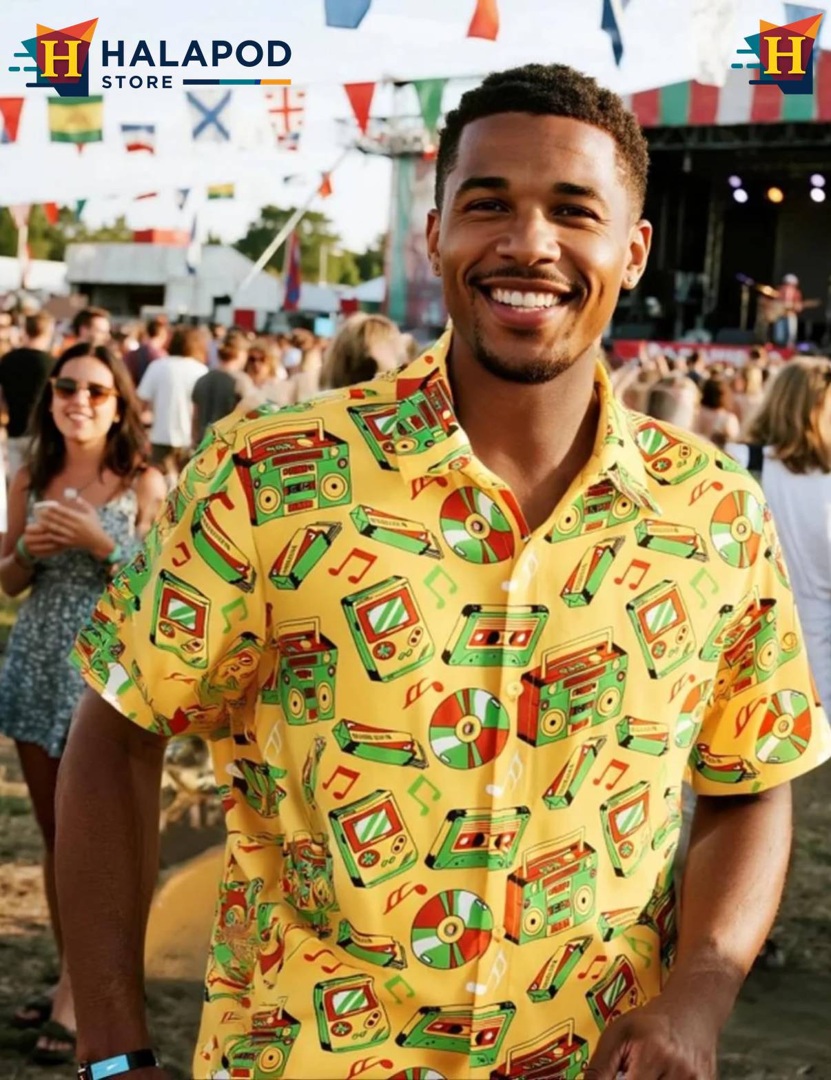Yellow Tropical Short-sleeve button-up shirt Mens Aloha Beach Button Down Short Sleeve