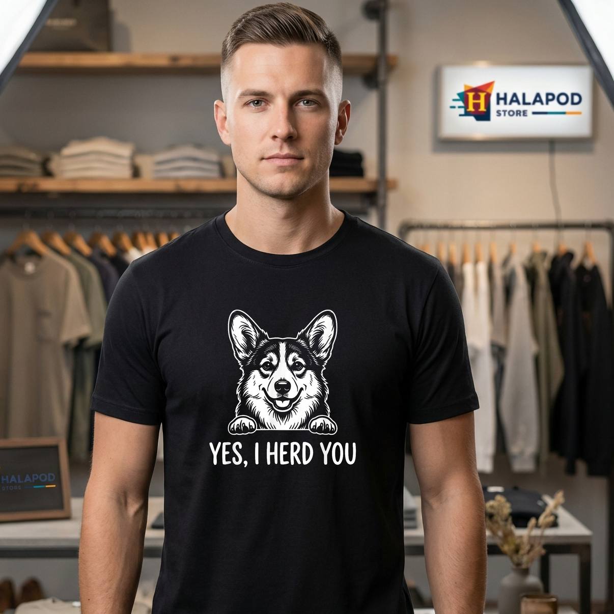 Yes I Herd You Funny Corgi Shirt Dog Pun Meme Graphic Design Apparel Men