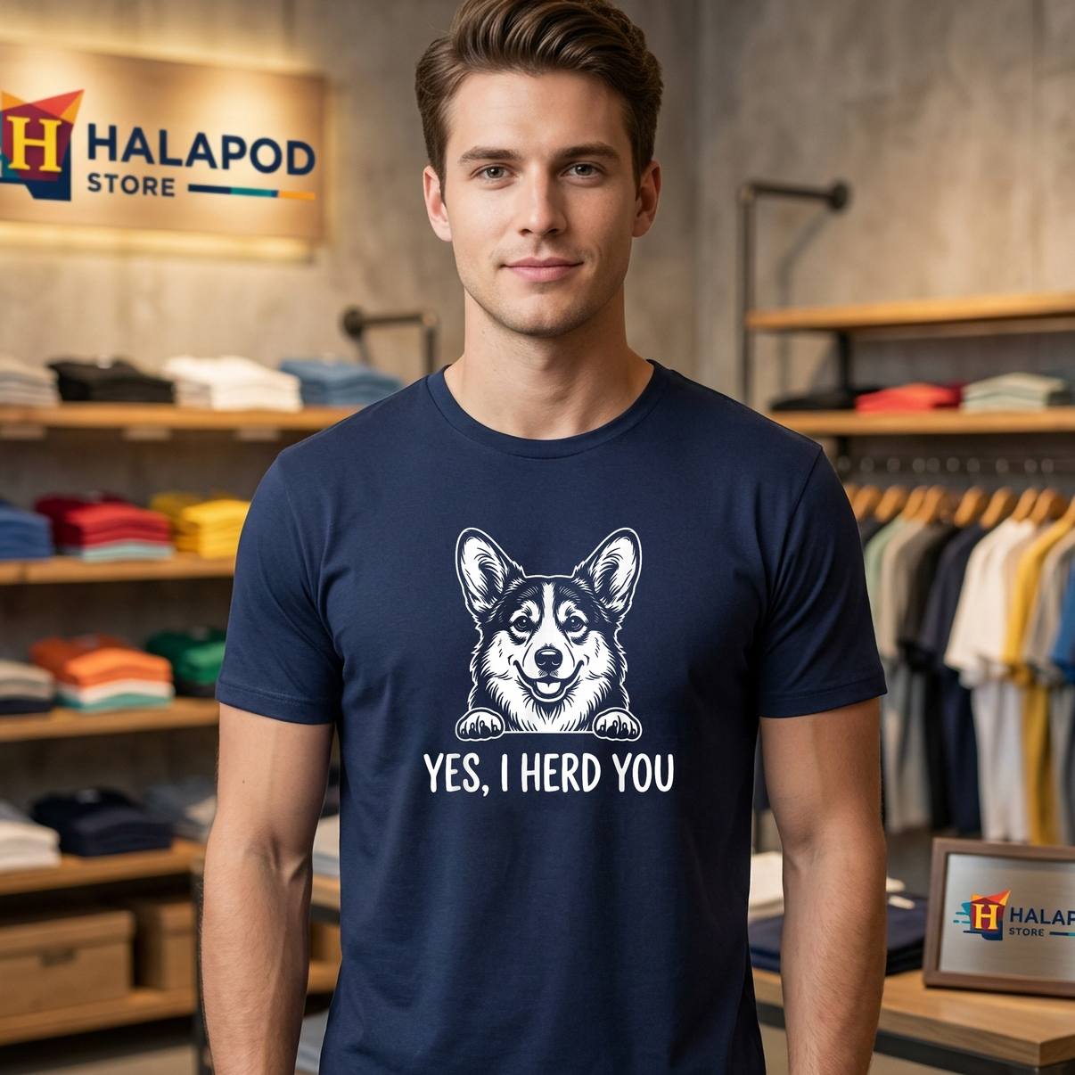 Yes I Herd You Funny Corgi Tee Shirt Dog Pun Meme Graphic Design Apparel Men