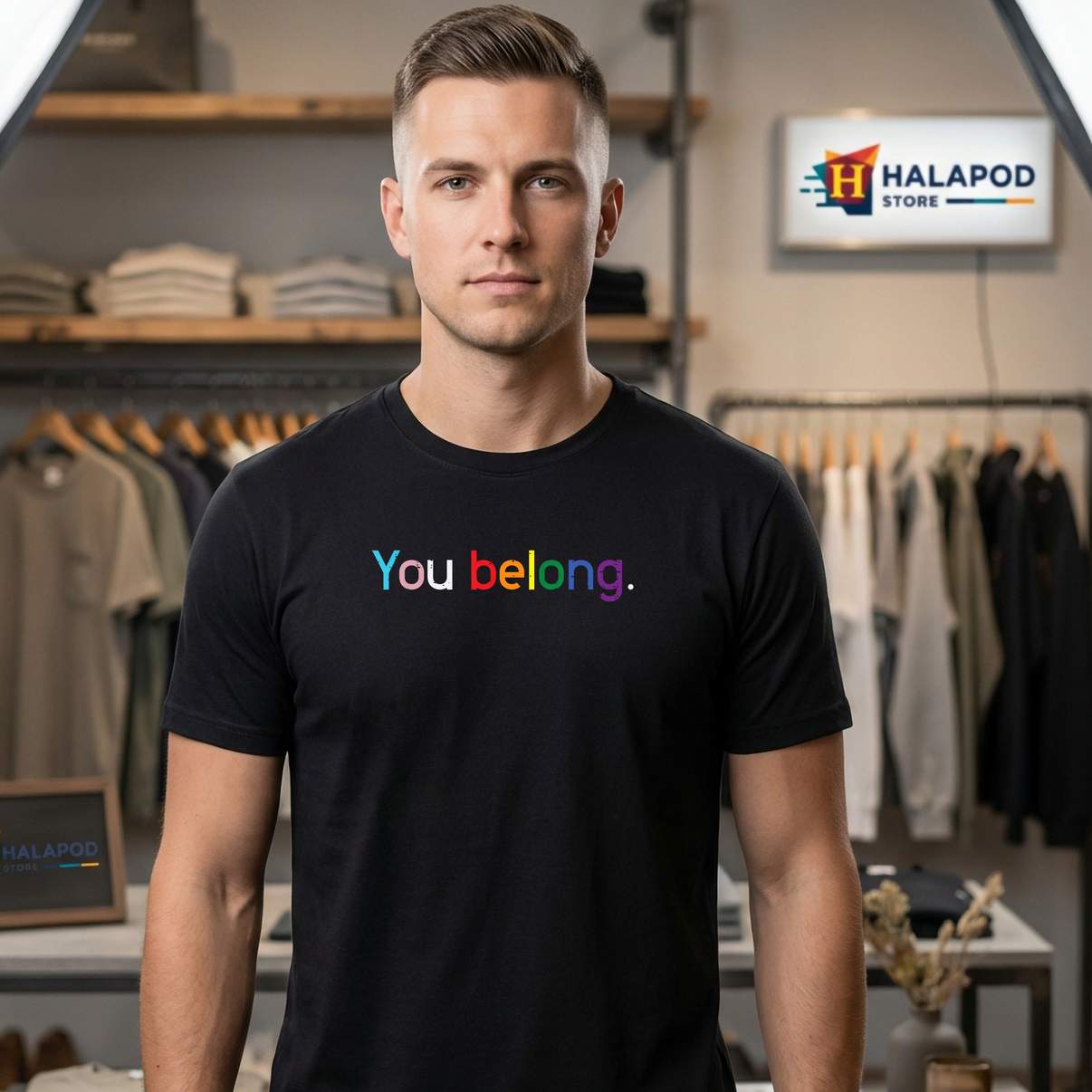 You Belong LGBTQ Ally Tee Shirt Gay Pride Month Rainbow Funny Graphic Design Mens