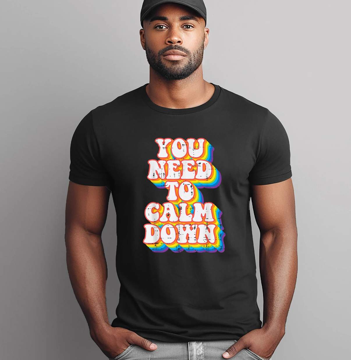 You Need To Calm Down Gay Tee Shirt Rainbow Pride Flag LGBTQ Funny Graphic Womens