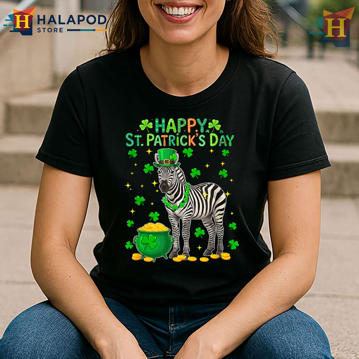 Zebra Shamrocks Kids Graphic St Patrick's Day T Shirts