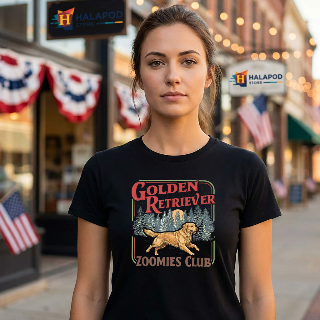 Zoomies Club Golden Retriever Shirt Retro Dog Lover Casual Graphic Mens